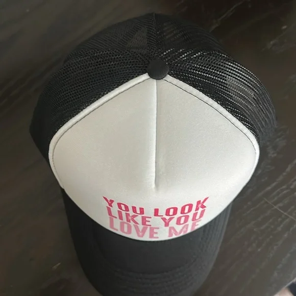 You look like you love me Trucker Hat Country Music Song Theme Pink Black White - Picture 12 of 14